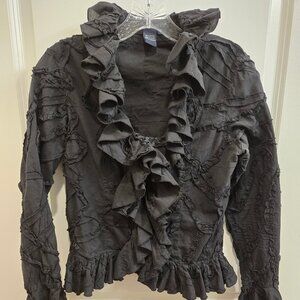 Elegant Black Peplum Zip Front Ruffle Top